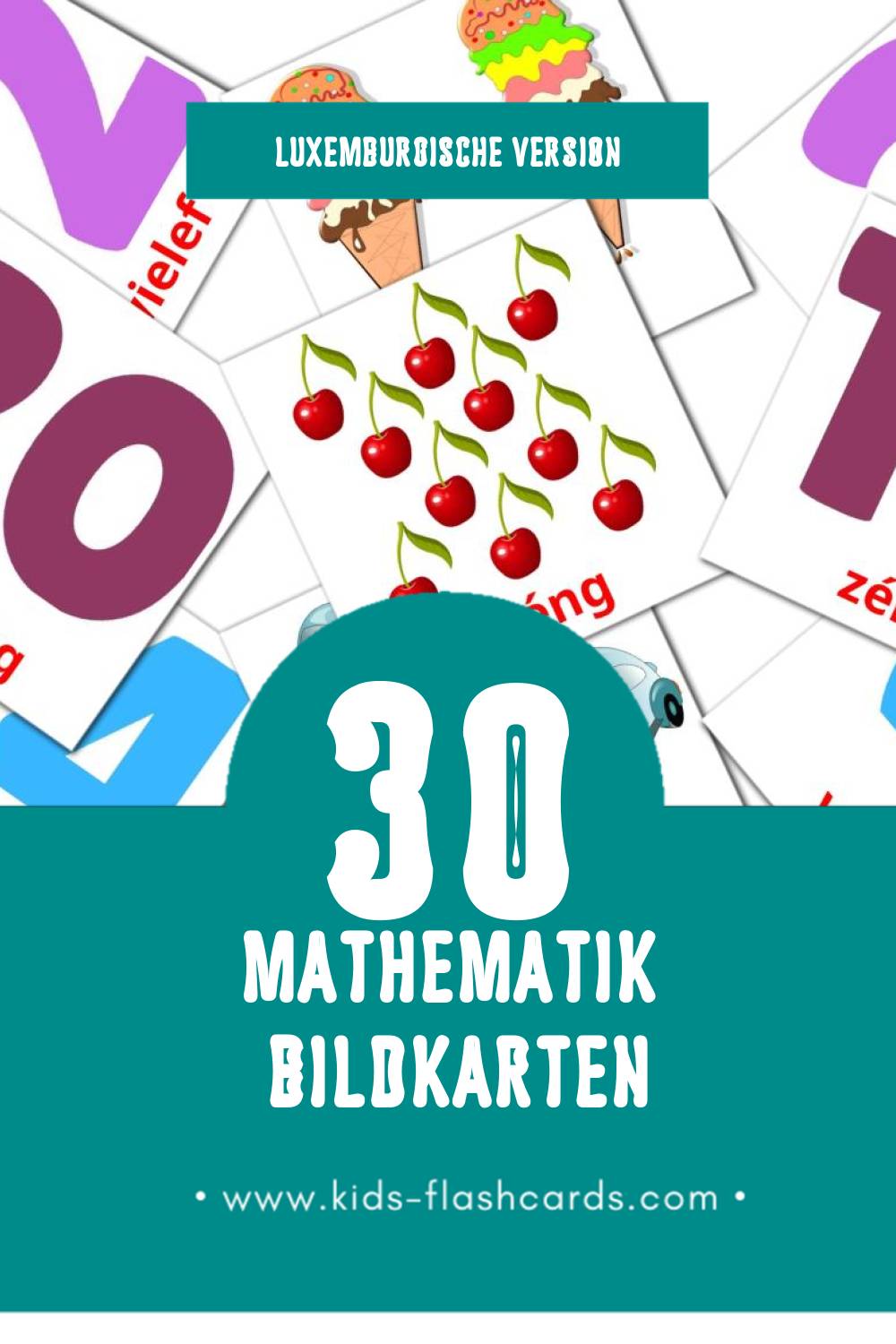 Visual Mathematik Flashcards für Kleinkinder (30 Karten in Luxemburgisch)