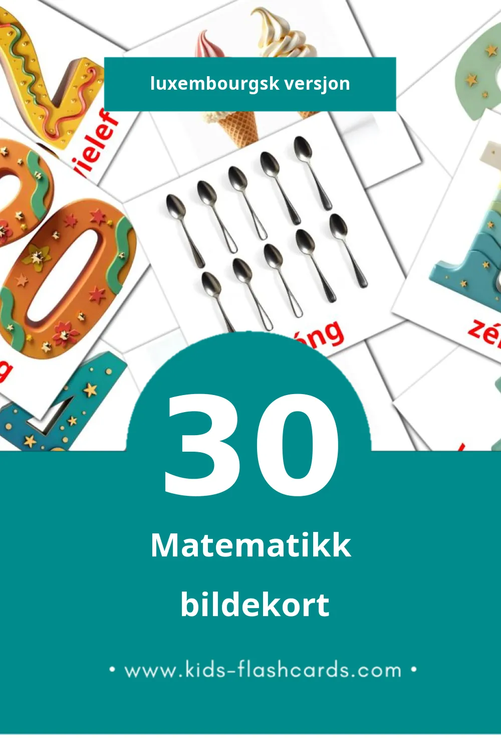 Visuelle Mathematik bildekort for småbarn (30 kort på Luxembourgsk)