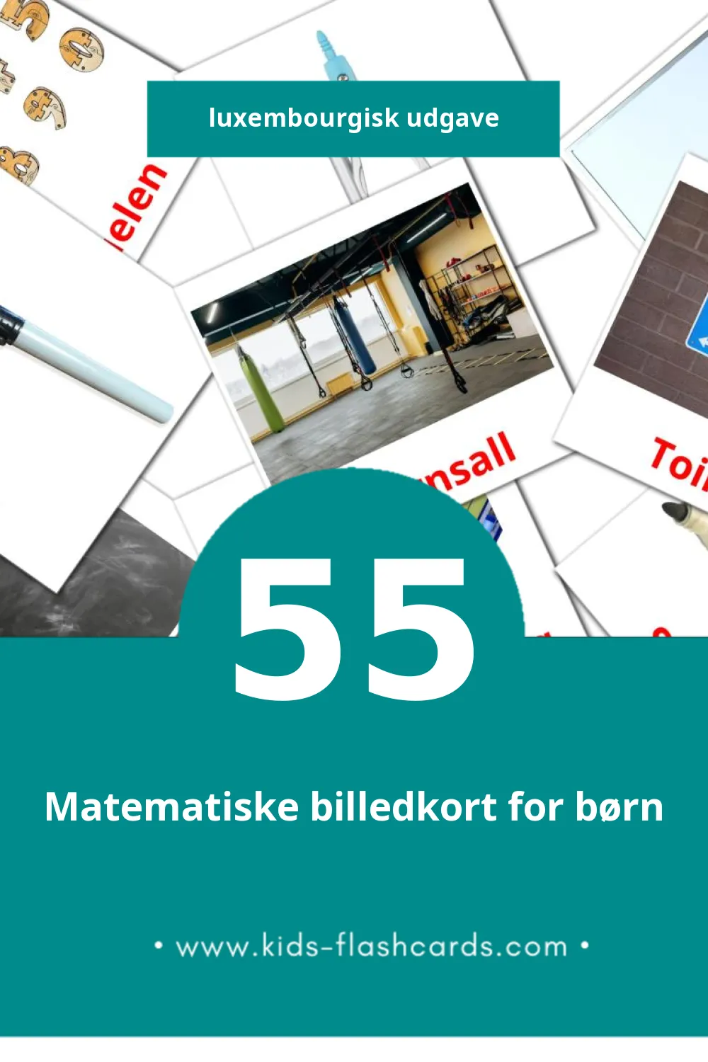 Visuelle billedkort for børn om Schoul  til småbørn (55 kort på Luxembourgisk)