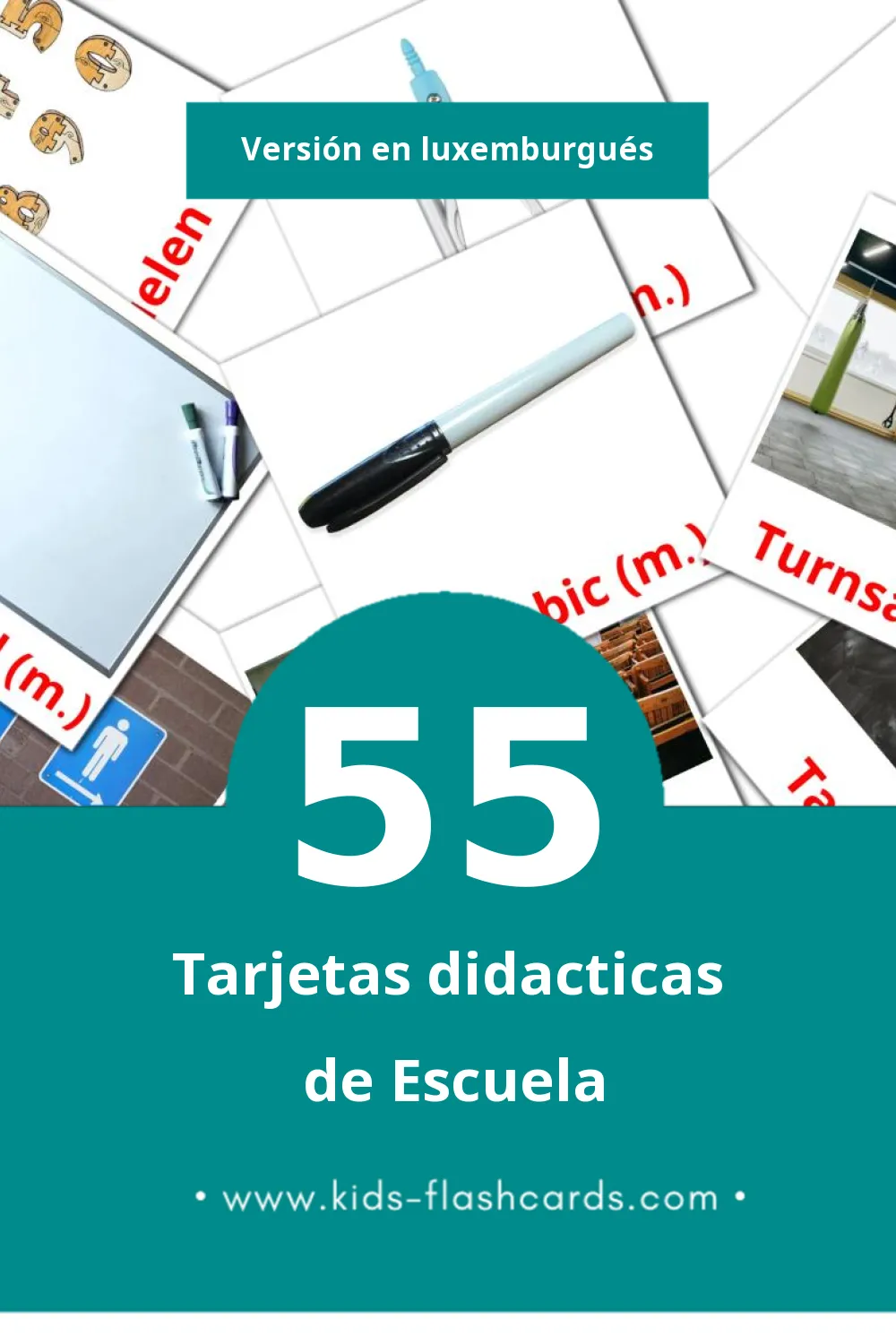Tarjetas visuales de Schoul  para niños pequeños (55 tarjetas en Luxemburgués)