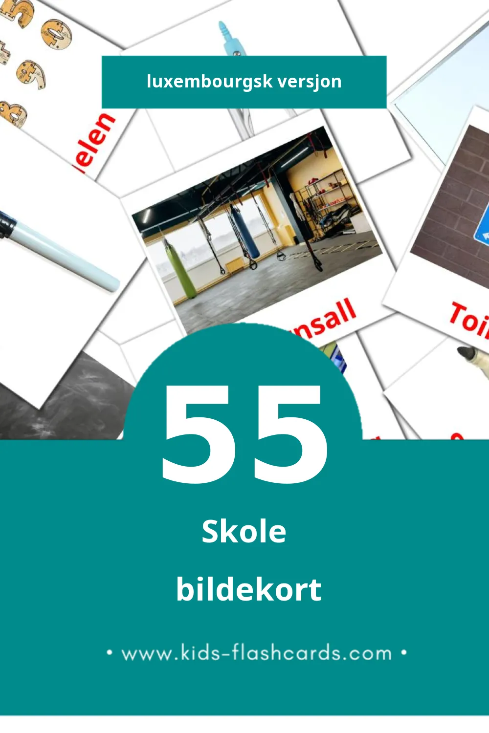 Visuelle Schoul  bildekort for småbarn (55 kort på Luxembourgsk)