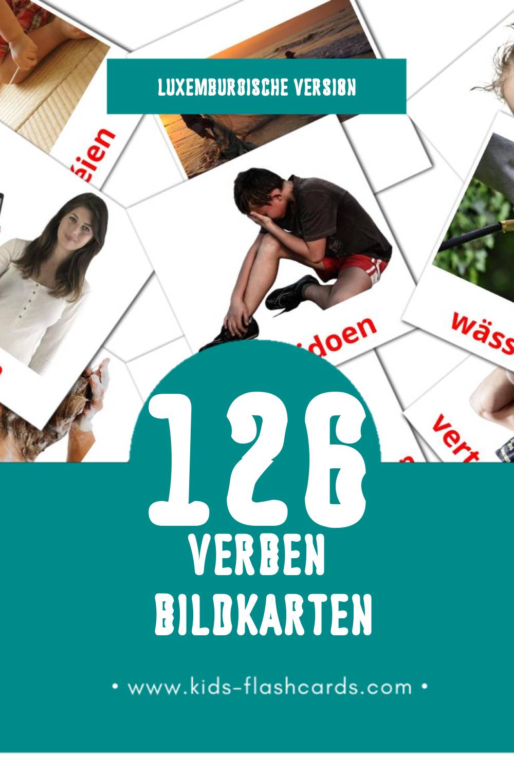 Visual Verben Flashcards für Kleinkinder (126 Karten in Luxemburgisch)
