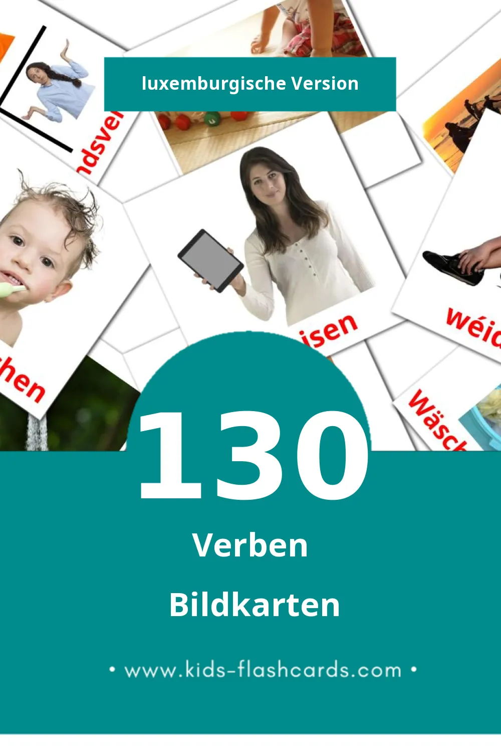 Visual Verben Flashcards für Kleinkinder (130 Karten in Luxemburgisch)