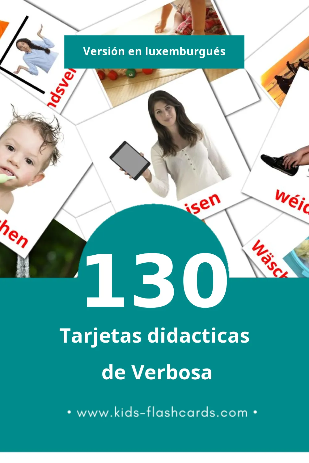 Tarjetas visuales de Verben para niños pequeños (130 tarjetas en Luxemburgués)