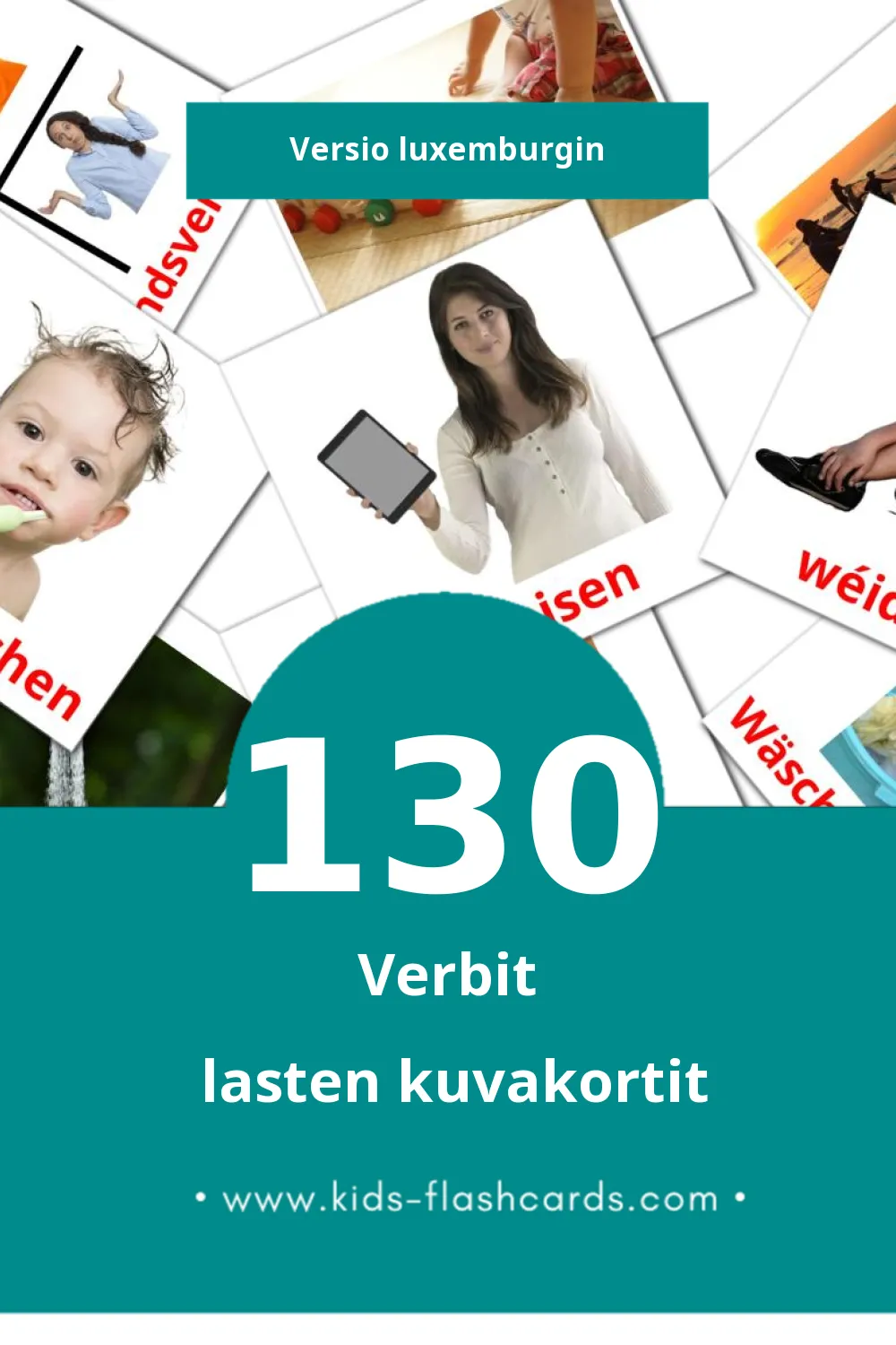 Verben lasten kuvakortit pikkulapsille (130 korttia Luxemburginksi)