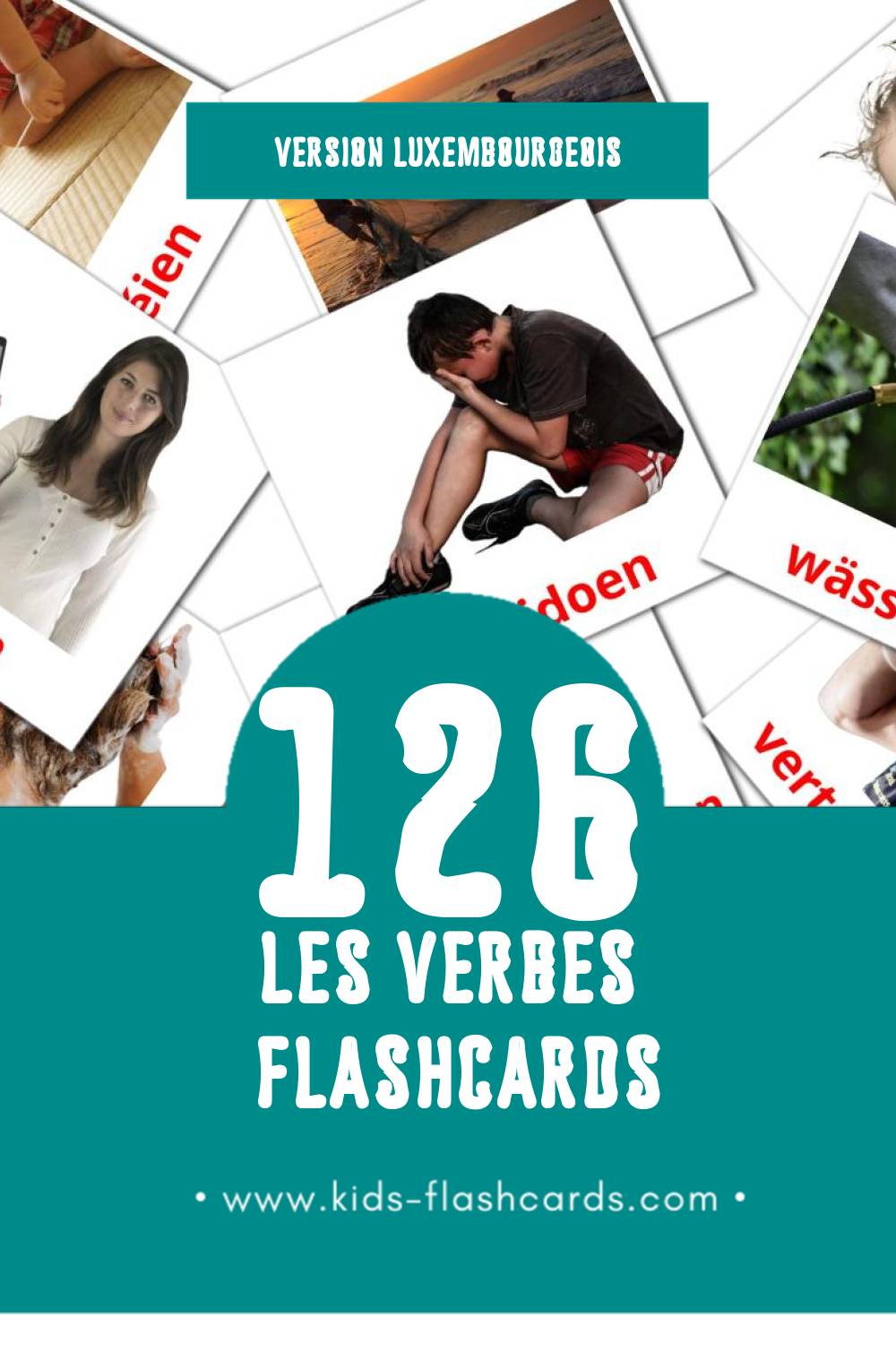 Flashcards Visual Verben pour les tout-petits (126 cartes en Luxembourgeois)
