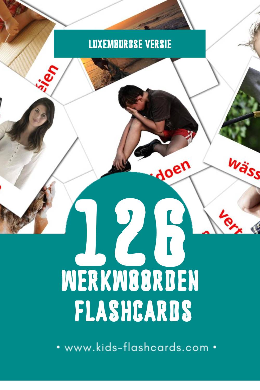 Visuele Verben Flashcards voor Kleuters (126 kaarten in het Luxemburgs)