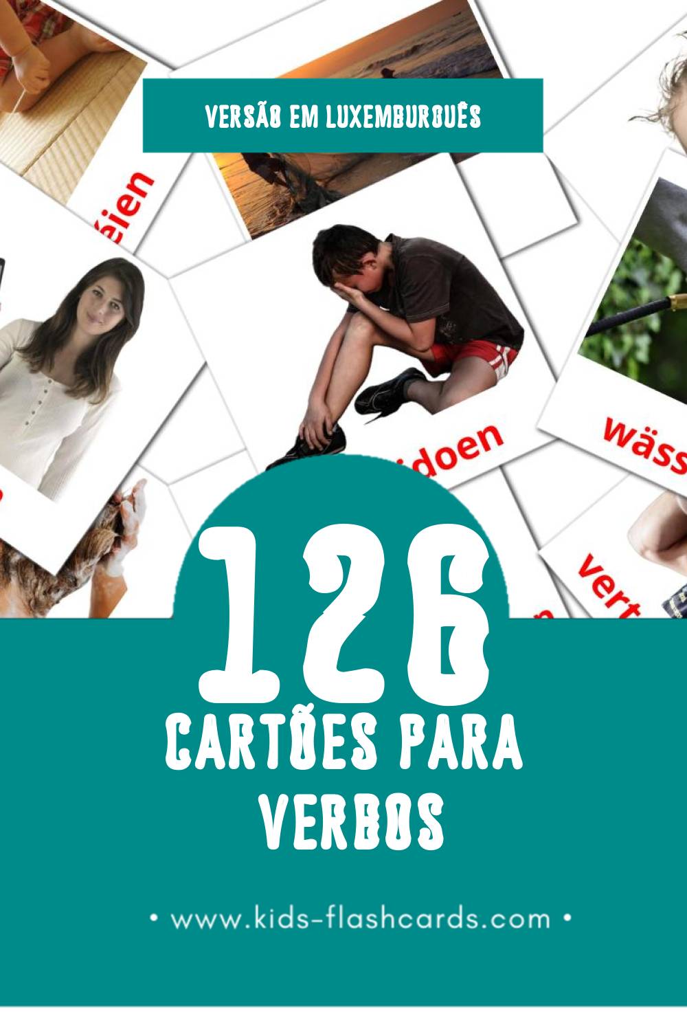 Flashcards de Verben Visuais para Toddlers (126 cartões em Luxemburguês)