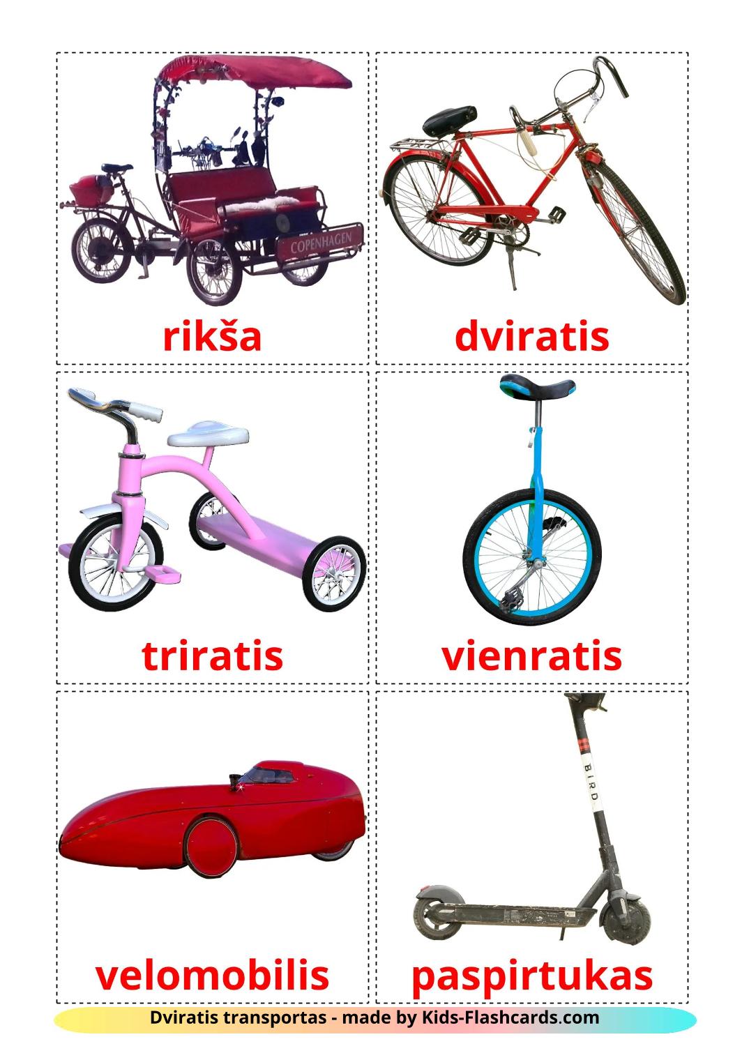 Transporte de Bicicleta - 17 Flashcards lituanoes gratuitos para impressão