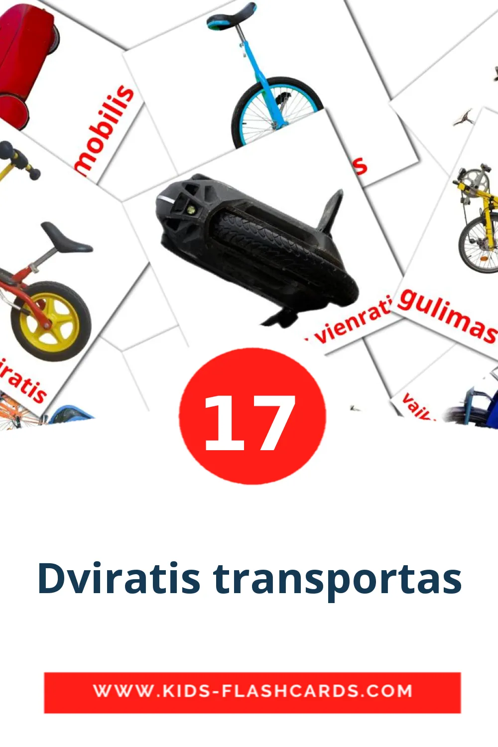 17 Cartões com Imagens de Dviratis transportas para Jardim de Infância em lituano