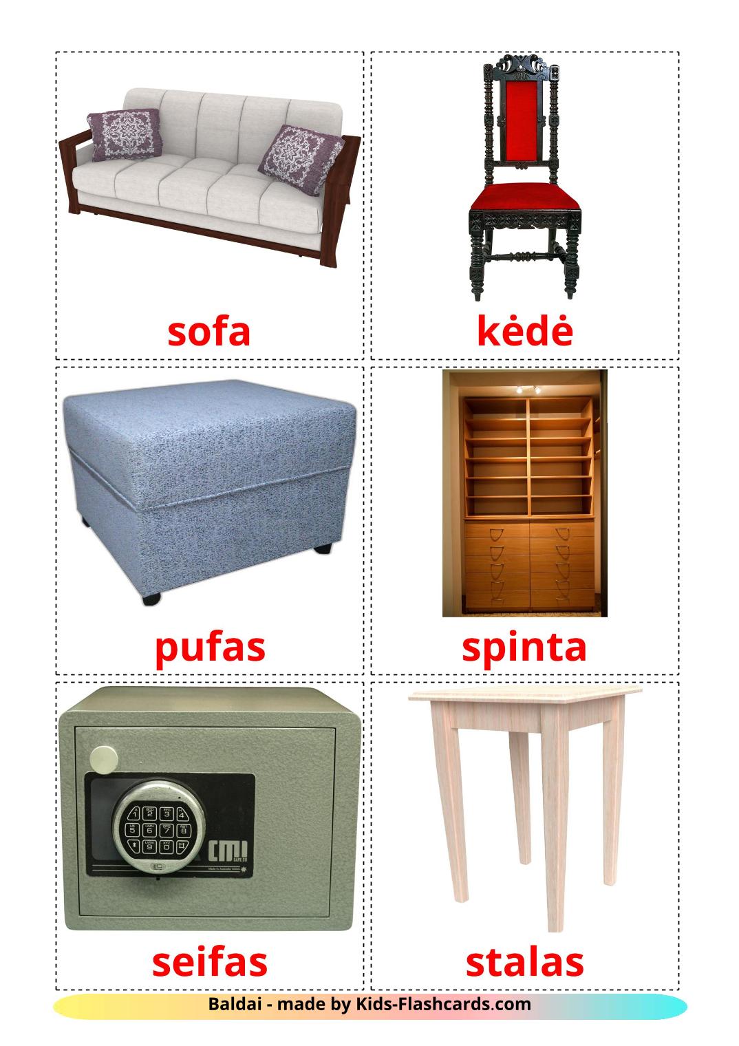 Furniture - 31 Free Printable lithuanian Flashcards 