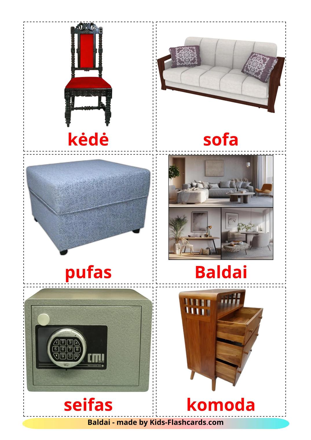 Furniture - 26 Free Printable lithuanian Flashcards 