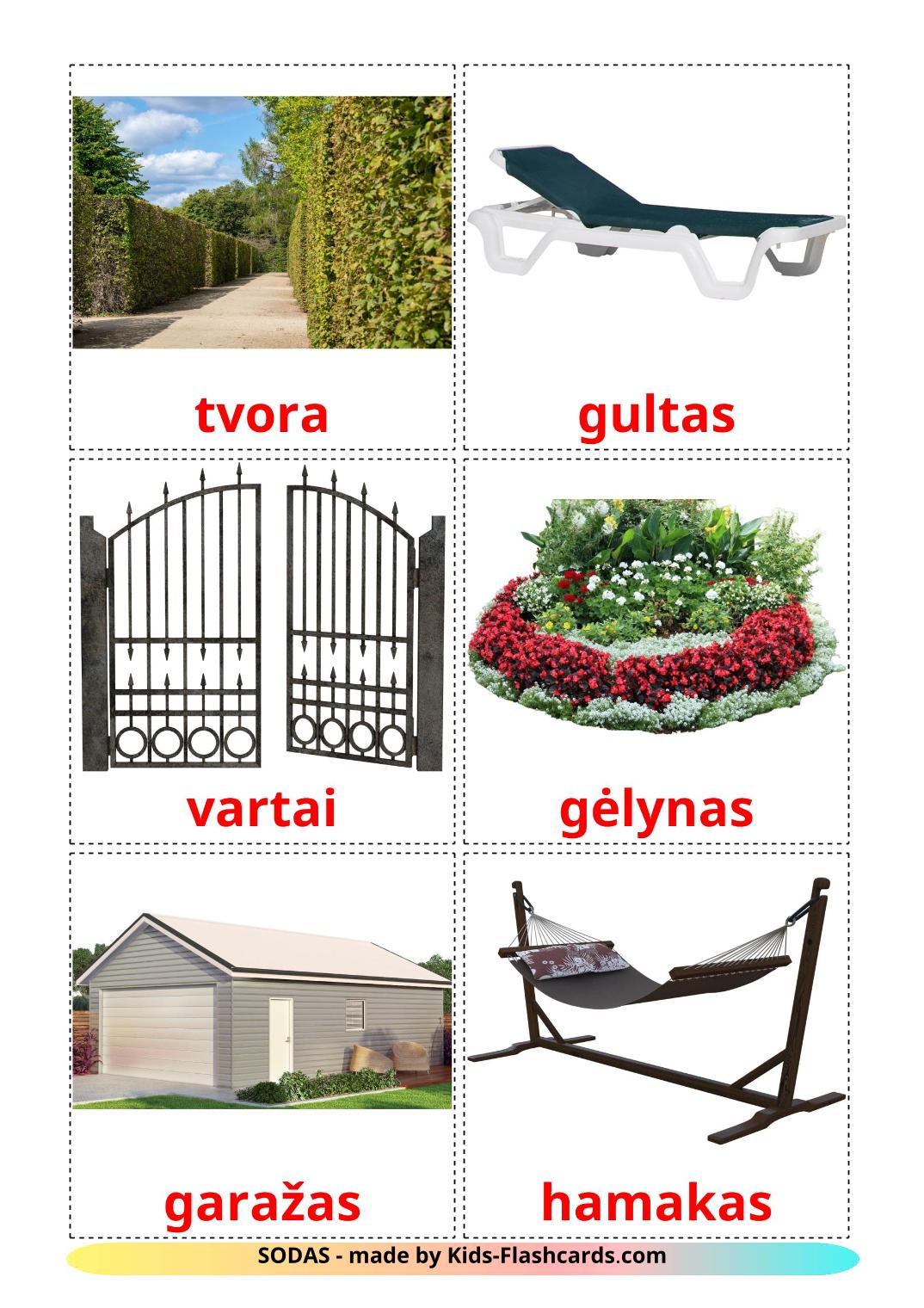 Jardin - 18 Flashcards lituanien imprimables gratuitement