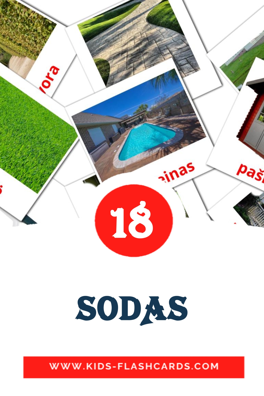 18 tarjetas didacticas de SODAS para el jardín de infancia en lituano