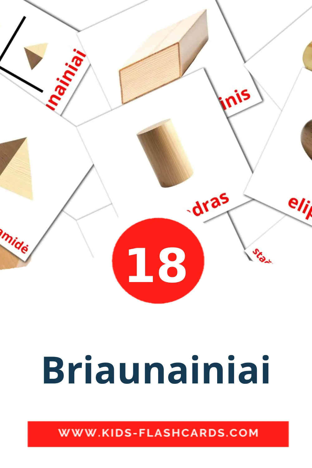 18 tarjetas didacticas de Briaunainiai para el jardín de infancia en lituano