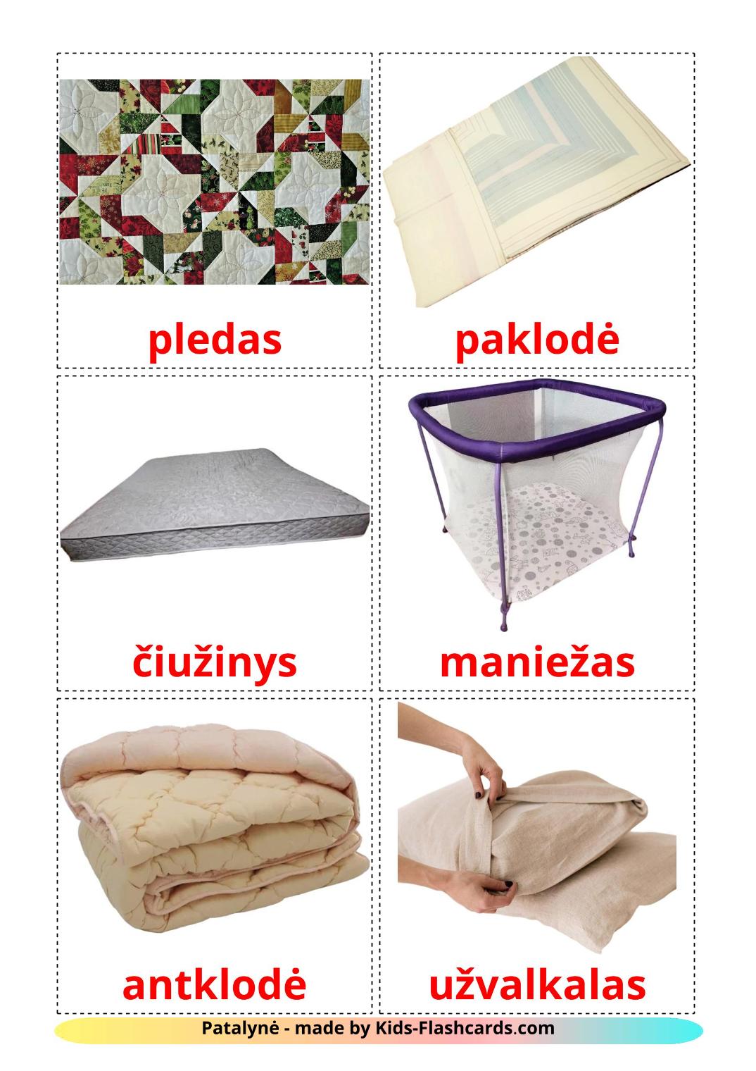 Bett - 14 kostenlose, druckbare Litauisch Flashcards 
