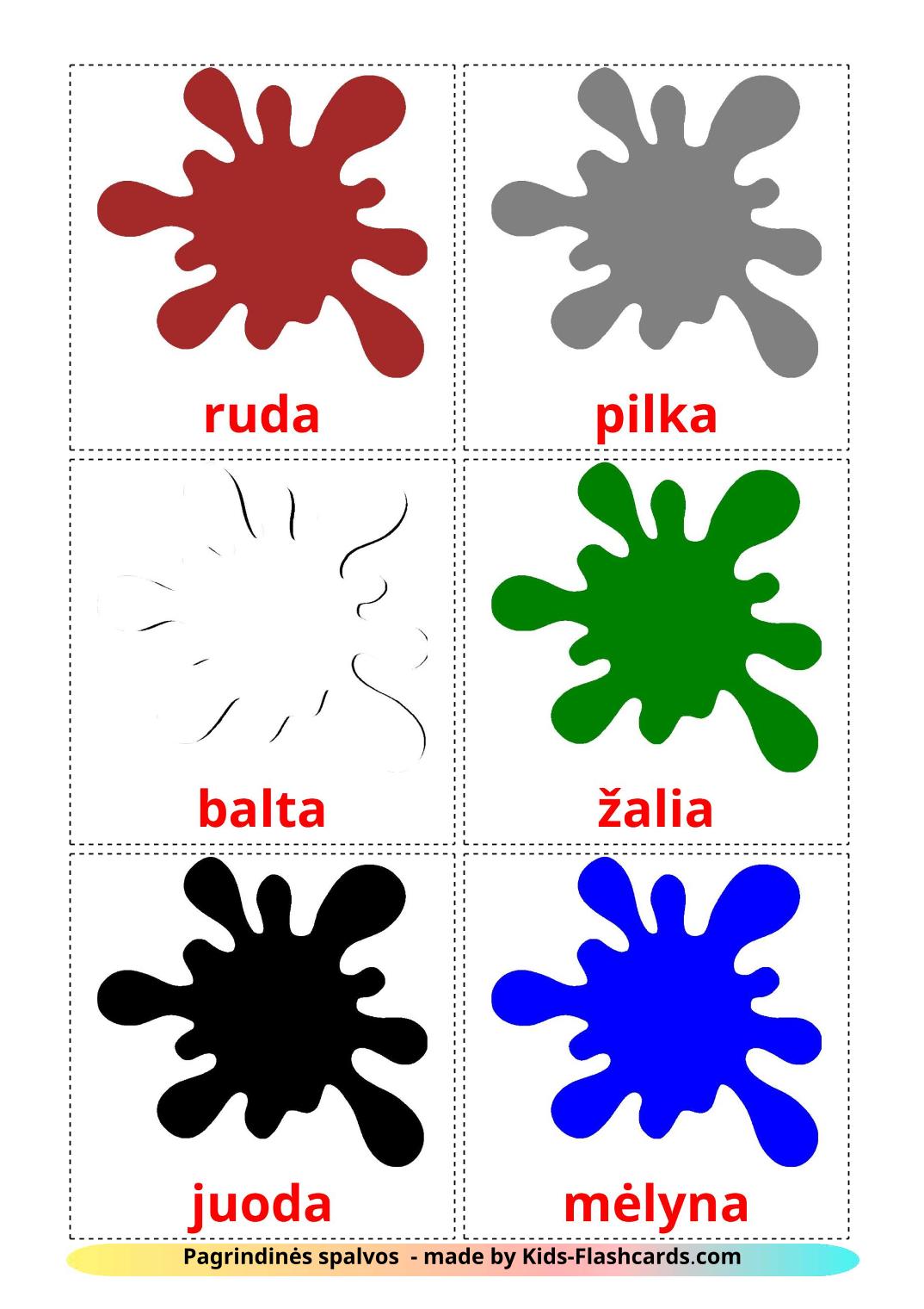 Base colors - 12 Free Printable lithuanian Flashcards 