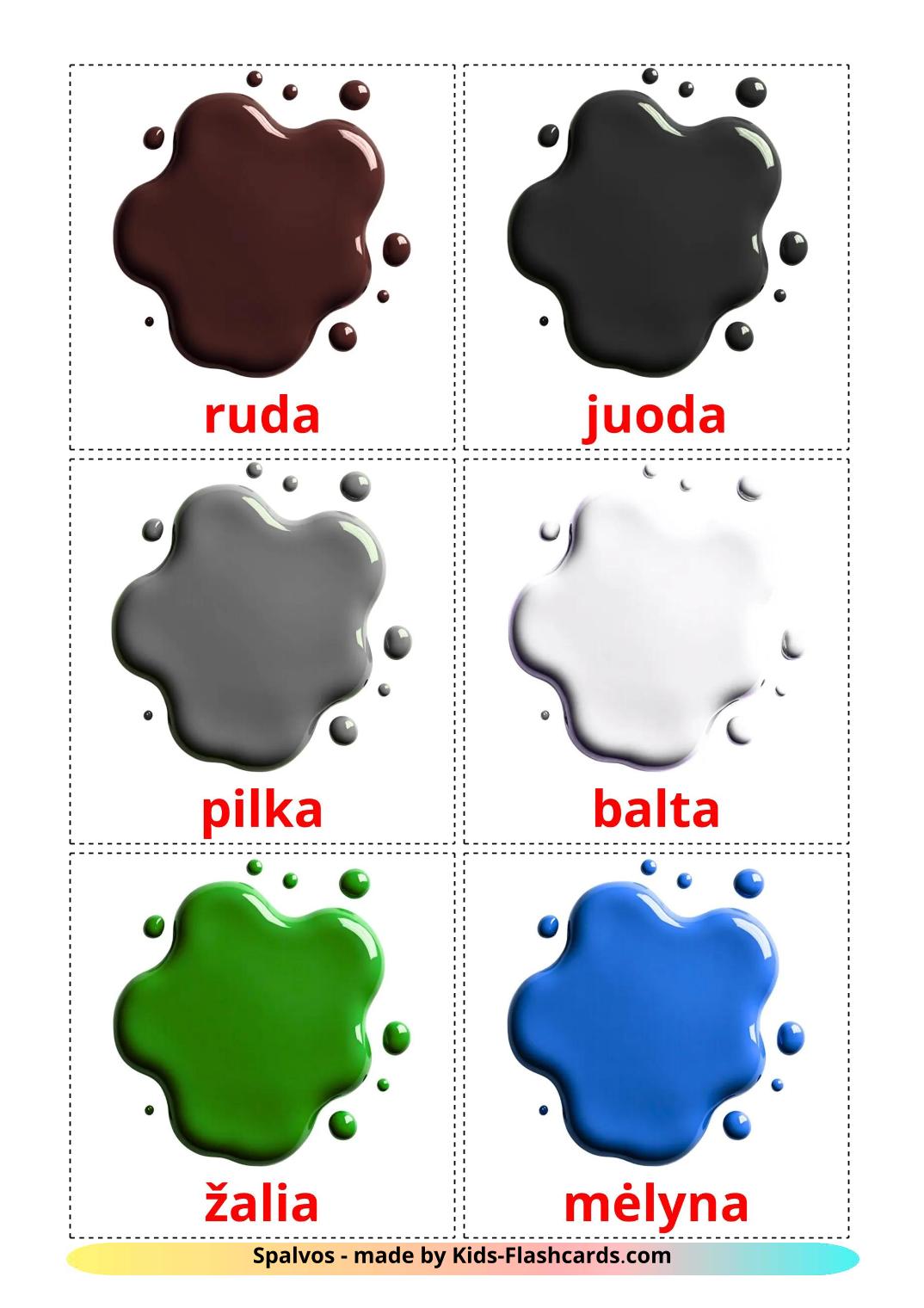 Colors - 11 Free Printable lithuanian Flashcards 