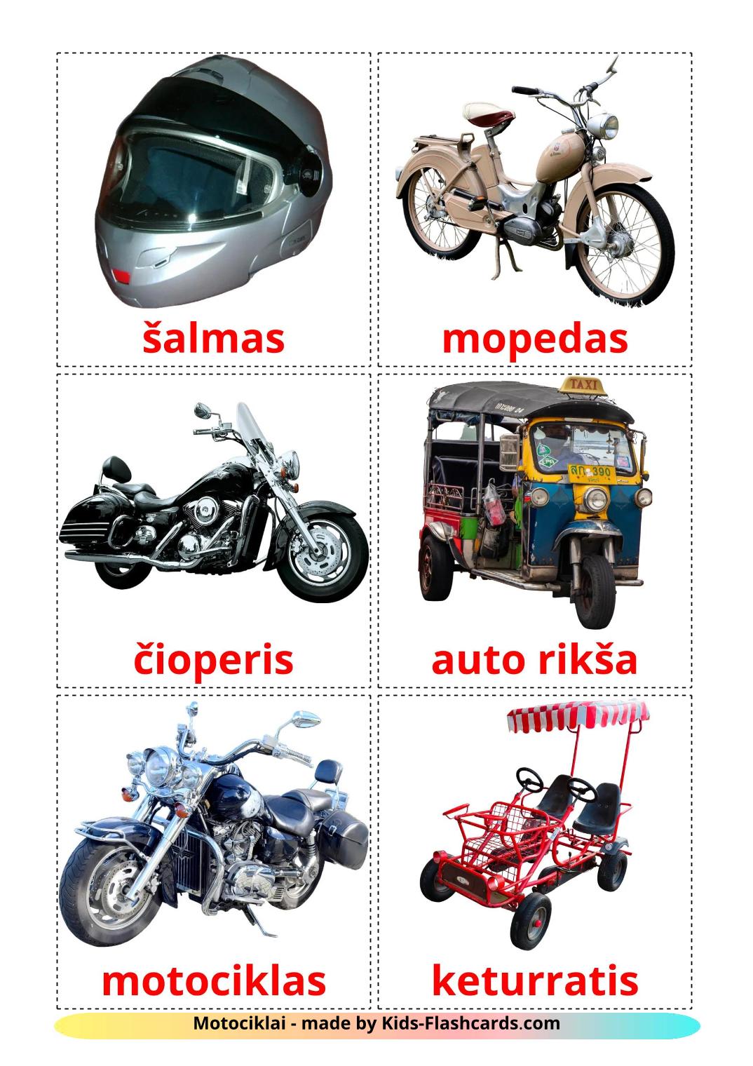 Motocicletas - 13 fichas de lituano para imprimir gratis 