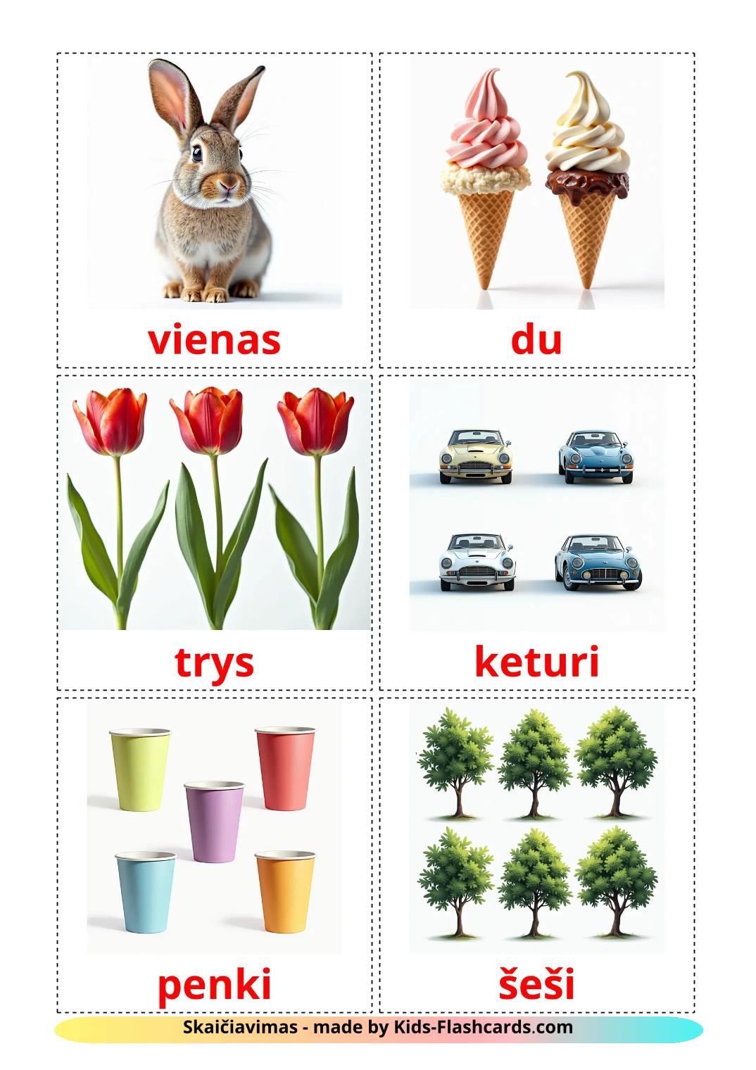 Counting - 10 Free Printable lithuanian Flashcards 