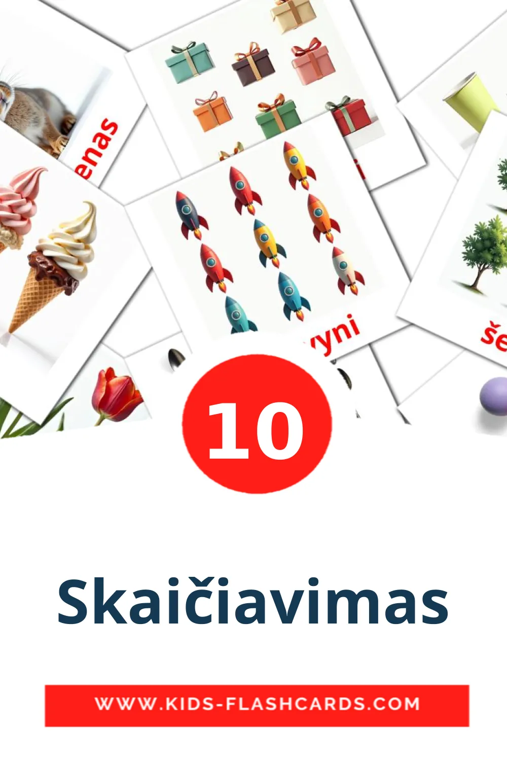 10 Skaičiavimas Picture Cards for Kindergarden in lithuanian