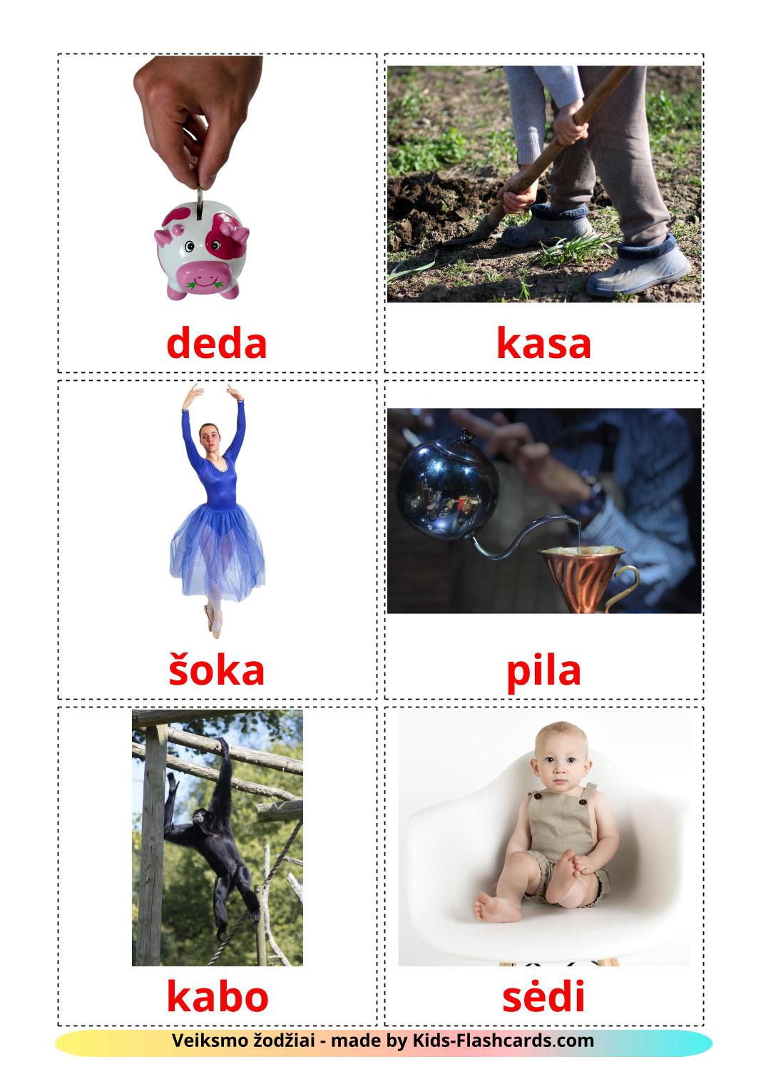 Action verbs - 54 Free Printable lithuanian Flashcards 