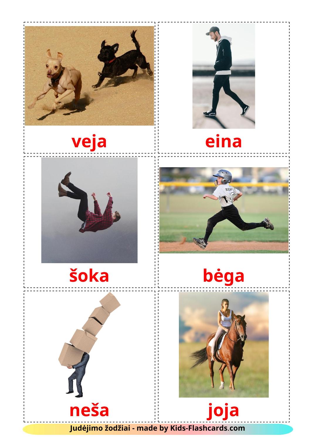 Movement verbs - 22 Free Printable lithuanian Flashcards 