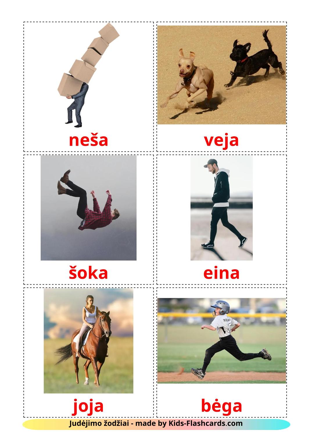 Movement verbs - 20 Free Printable lithuanian Flashcards 