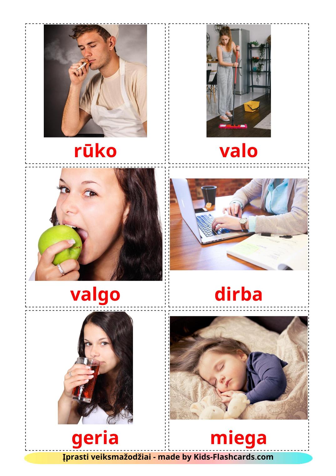 Les Verbes de Routine - 33 Flashcards lituanien imprimables gratuitement