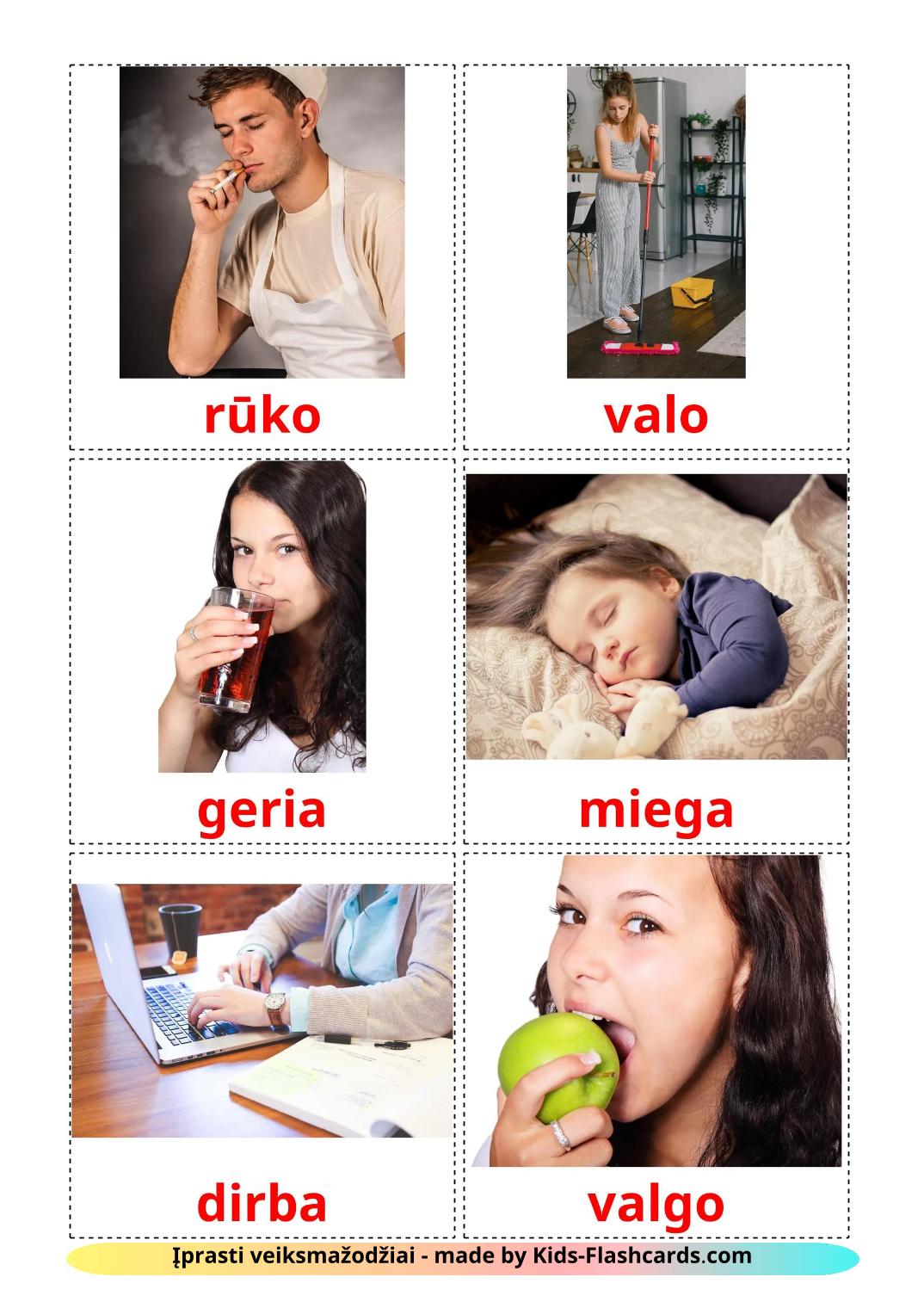 Verbos de Rotinas - 34 Flashcards lituanoes gratuitos para impressão