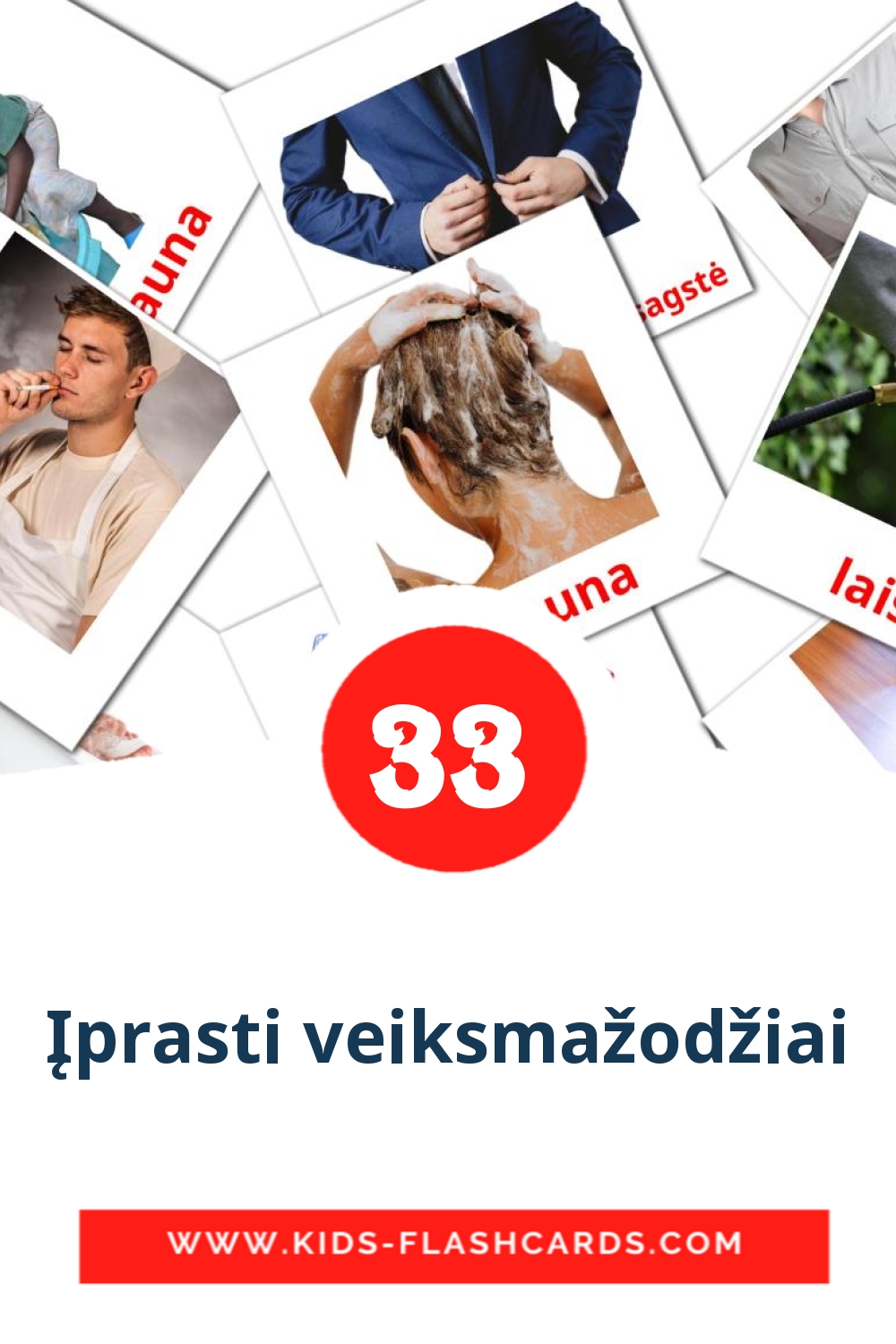 33 tarjetas didacticas de Įprasti veiksmažodžiai para el jardín de infancia en lituano