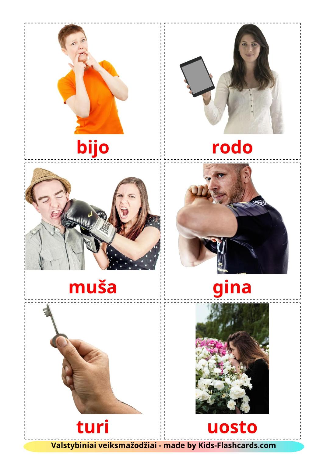 Verbos de Estado - 24 Flashcards lituanoes gratuitos para impressão