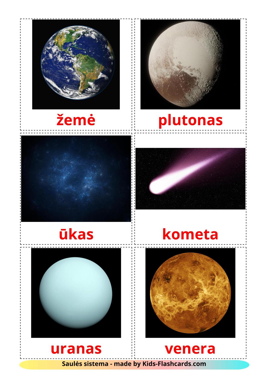 Solar System - 21 Free Printable lithuanian Flashcards 