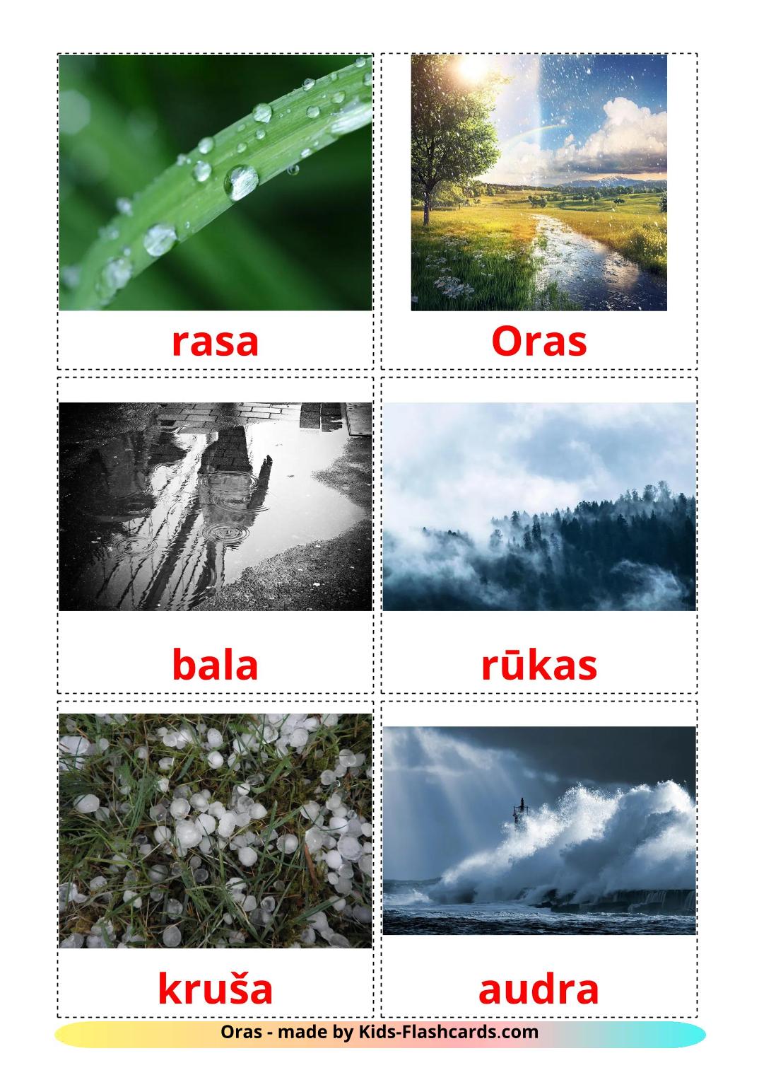 Meteorología y clima - 32 fichas de lituano para imprimir gratis 