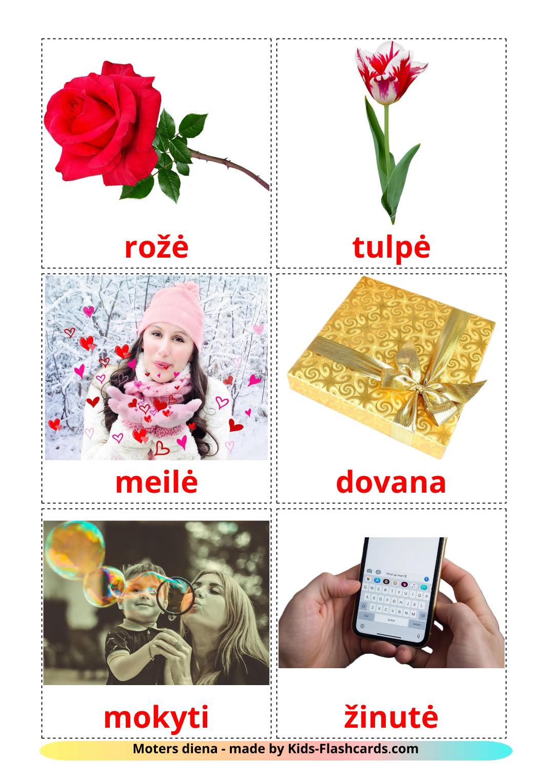 Muttertag - 25 kostenlose, druckbare Litauisch Flashcards 