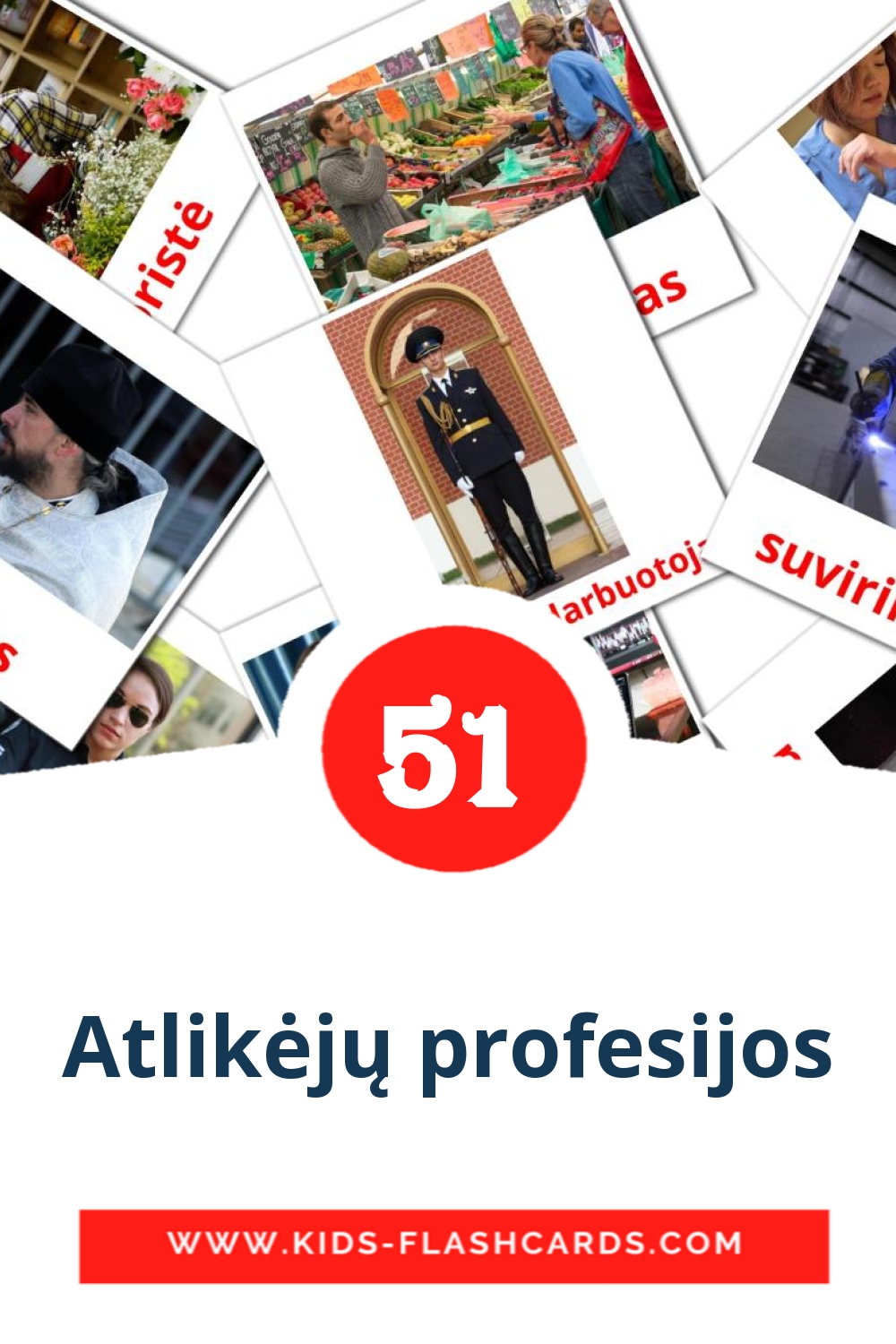 51 Atlikėjų profesijos Picture Cards for Kindergarden in lithuanian