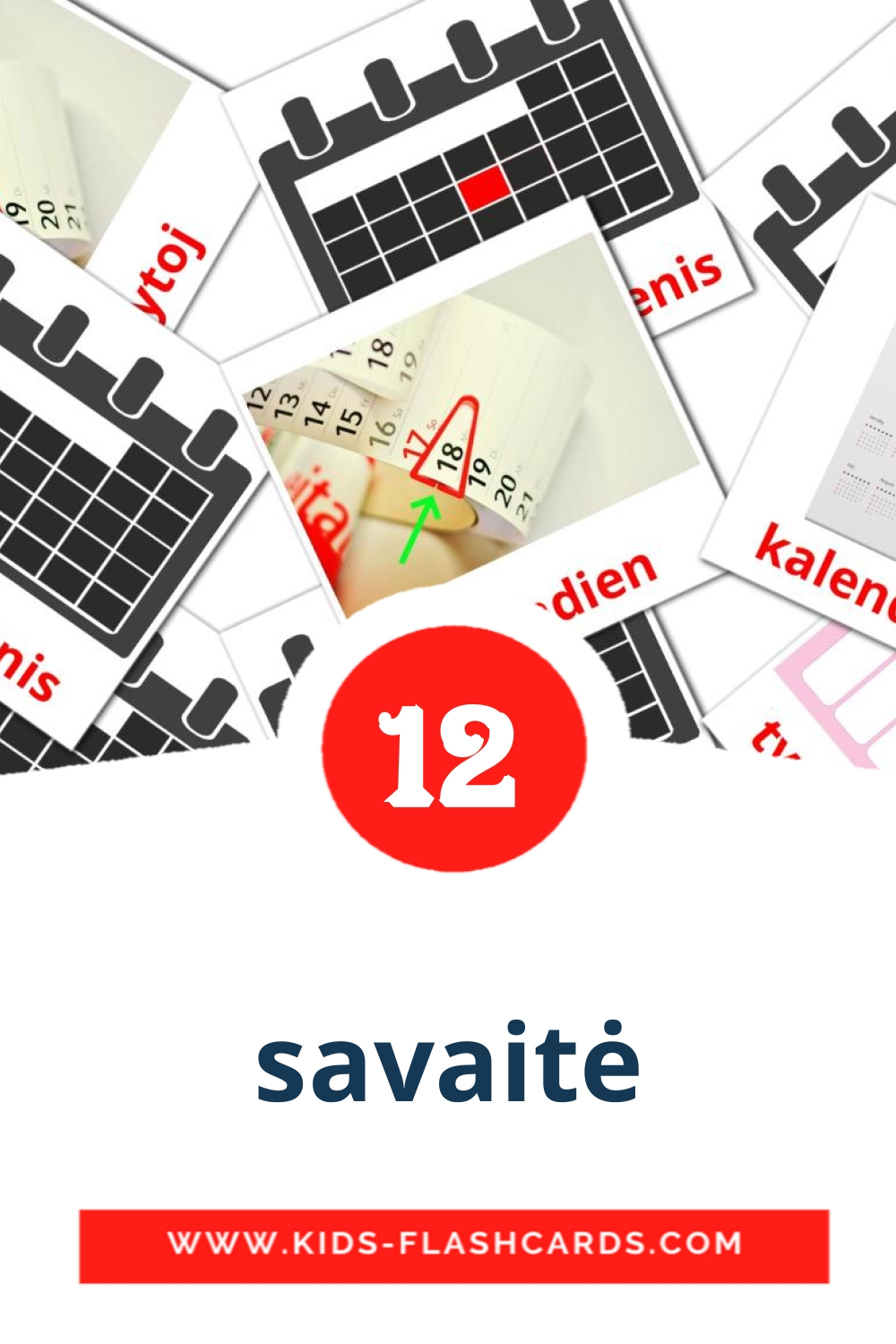 12 savaitė Picture Cards for Kindergarden in lithuanian