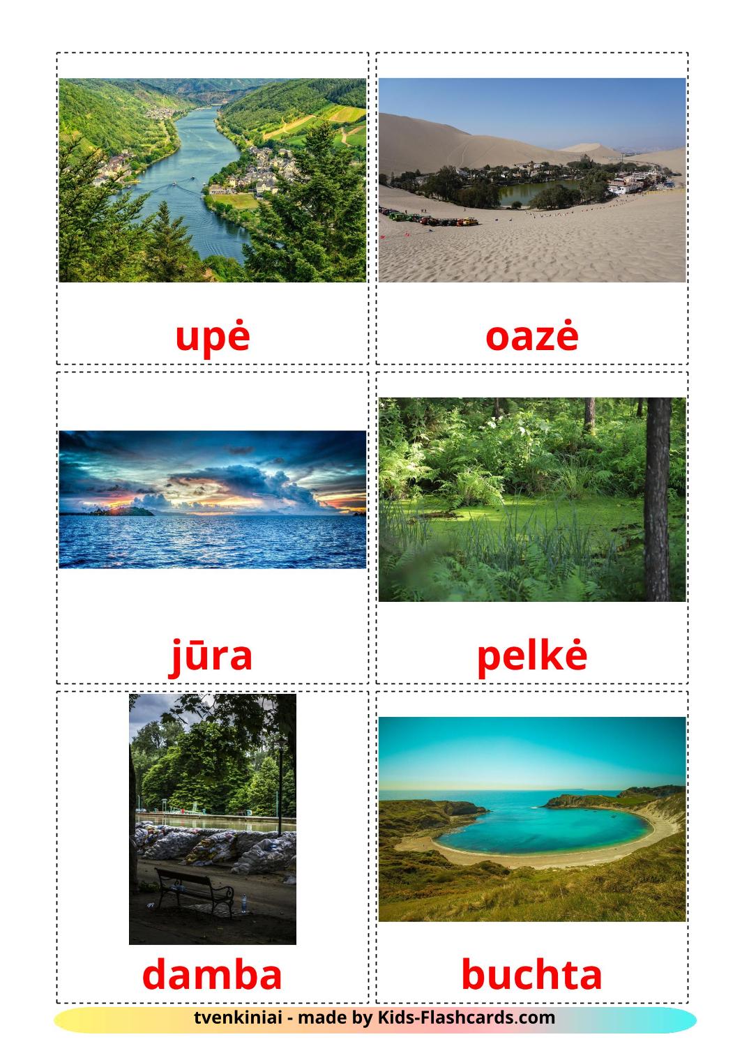 Éléments d'eau - 30 Flashcards lituanien imprimables gratuitement