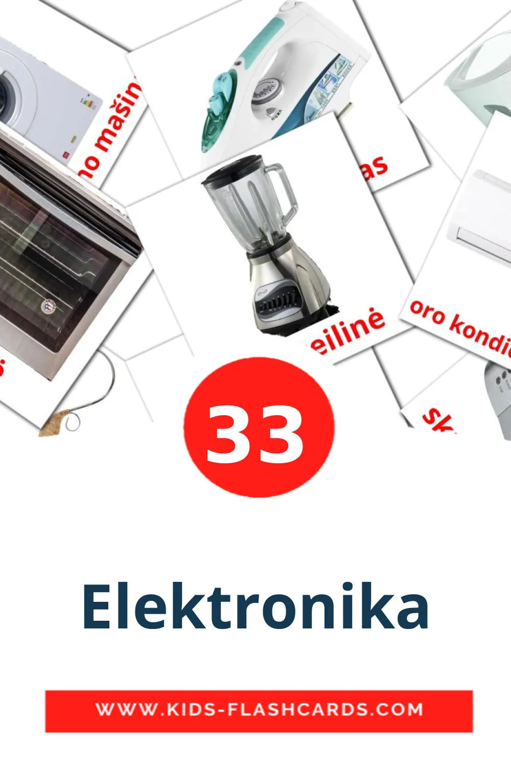 33 Cartões com Imagens de Elektronika para Jardim de Infância em lituano