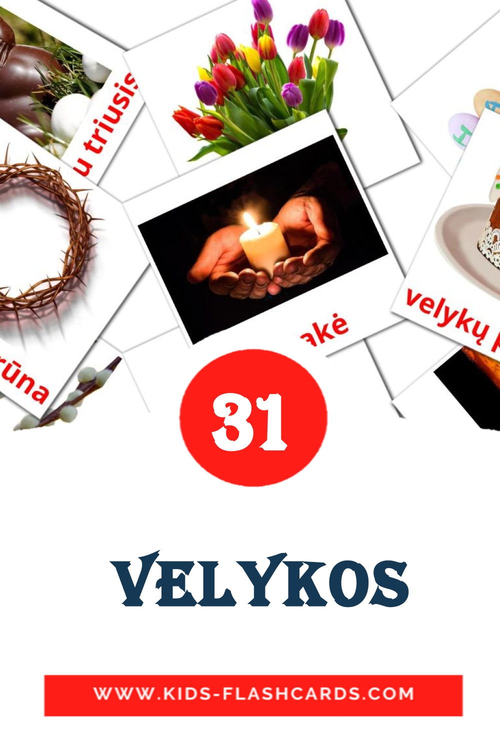 31 tarjetas didacticas de  Velykos para el jardín de infancia en lituano