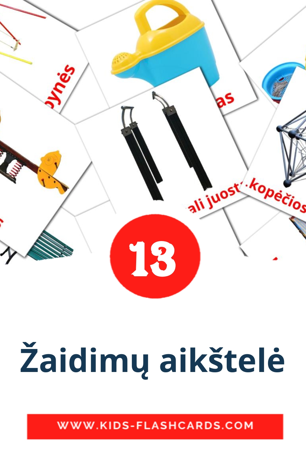 13 cartes illustrées de Žaidimų aikštelė pour la maternelle en lituanien