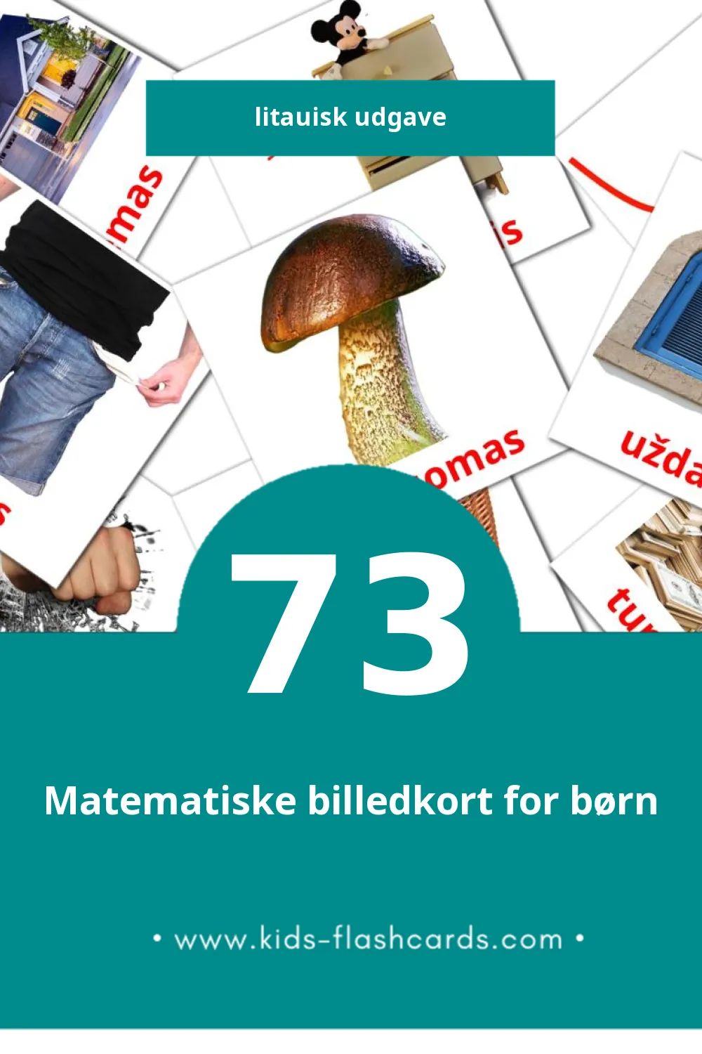 Visuelle billedkort for børn om būdvardžiai til småbørn (73 kort på Litauisk)