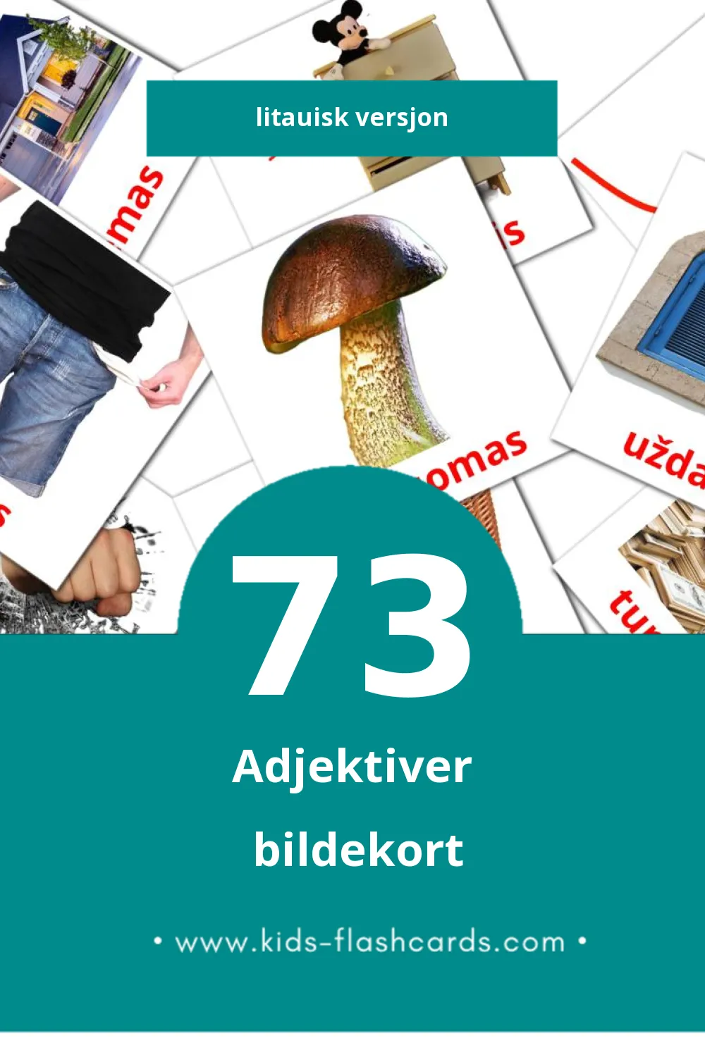 Visuelle būdvardžiai bildekort for småbarn (73 kort på Litauisk)