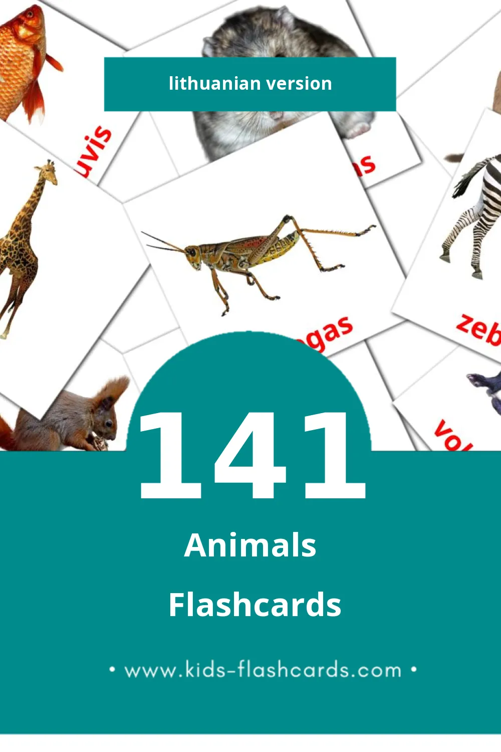 Visual Gyvūnai Flashcards for Toddlers (141 cards in Lithuanian)