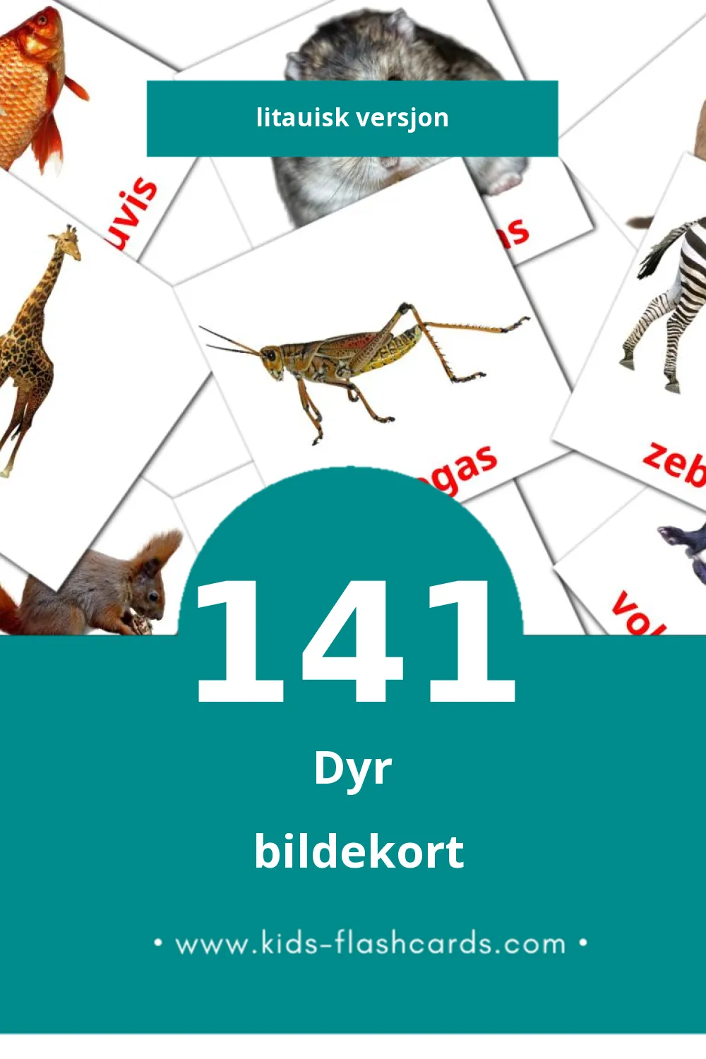 Visuelle Gyvūnai bildekort for småbarn (141 kort på Litauisk)