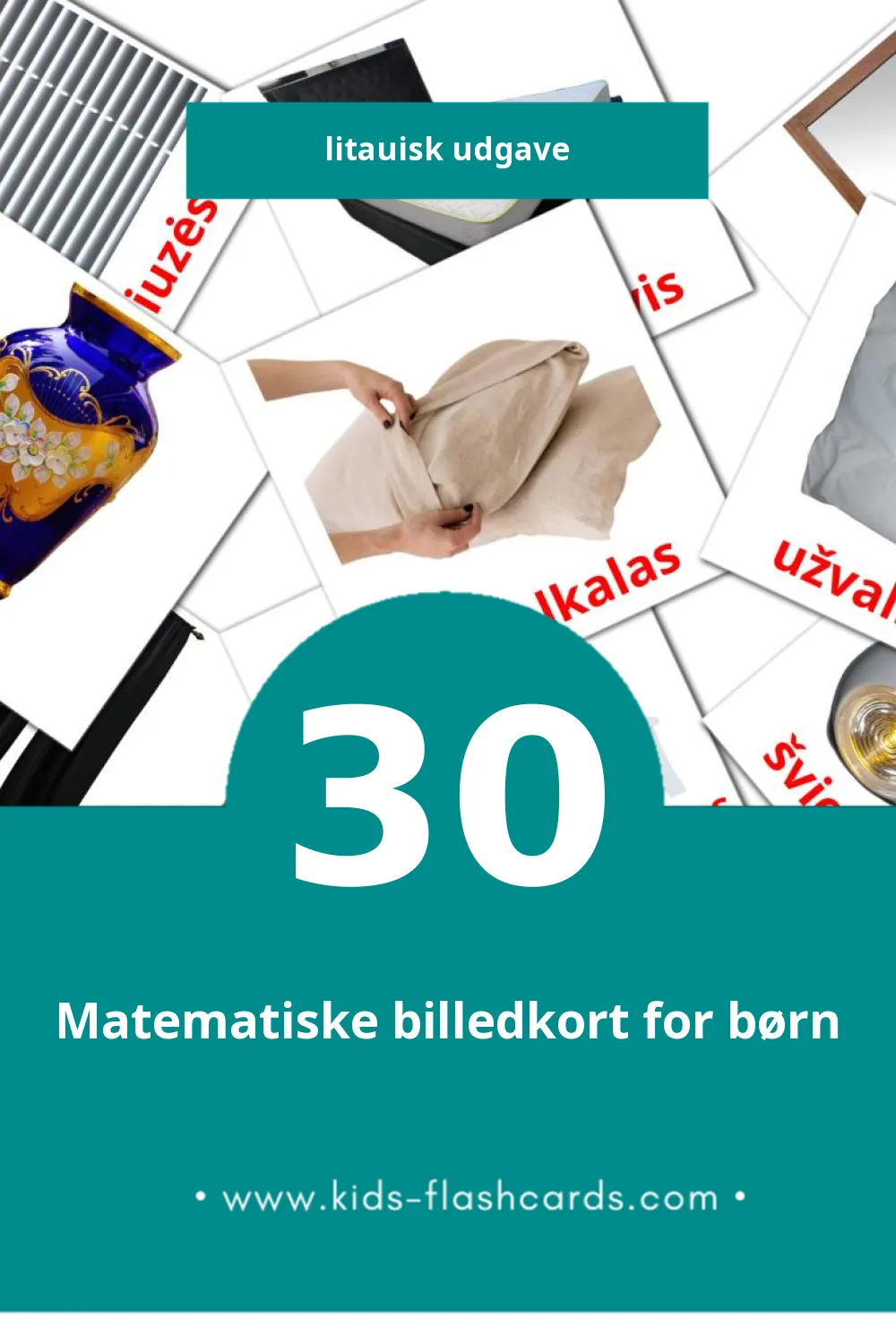 Visuelle billedkort for børn om Miegamasis til småbørn (30 kort på Litauisk)