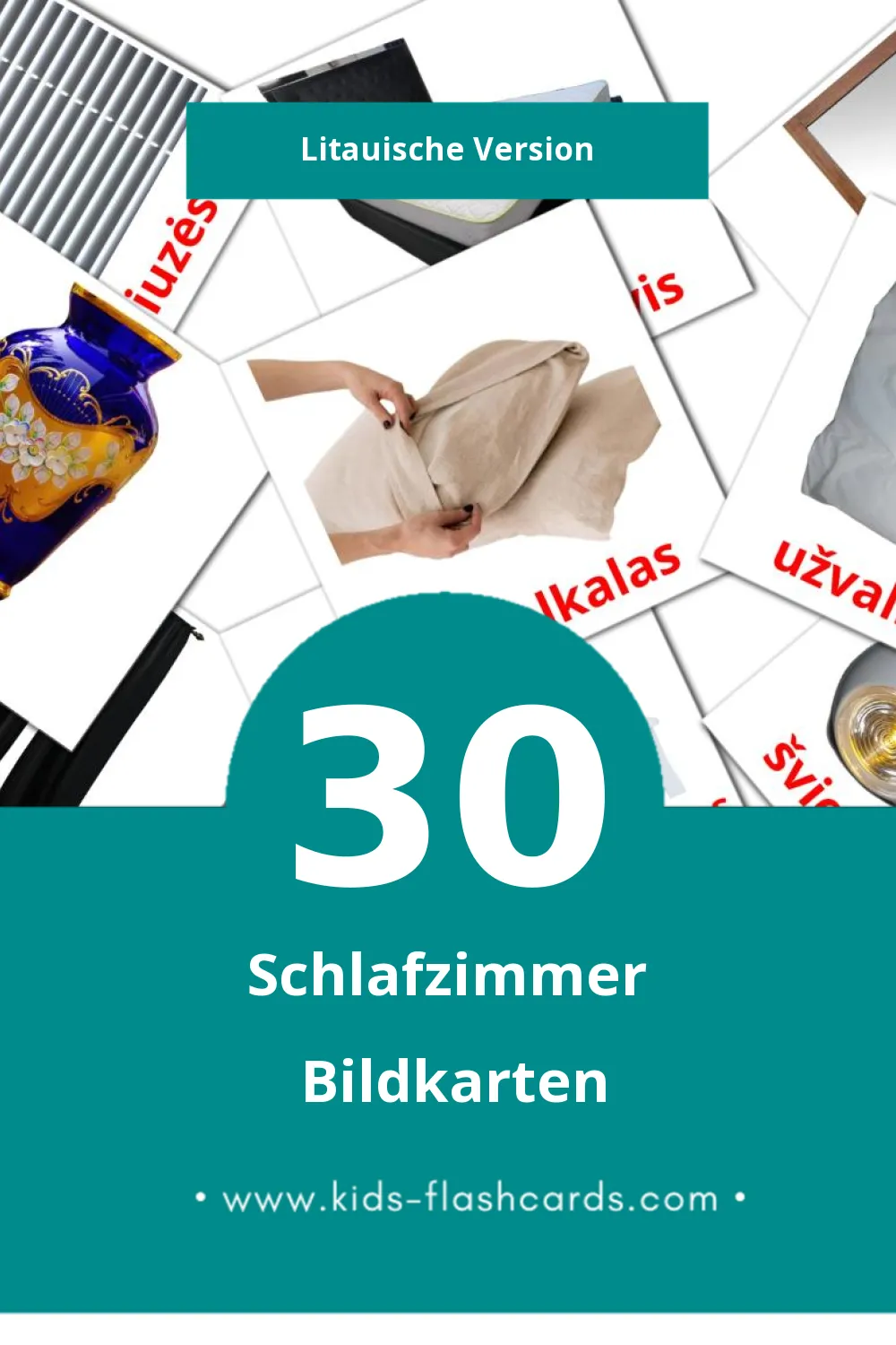 Visual Miegamasis Flashcards für Kleinkinder (30 Karten in Litauisch)