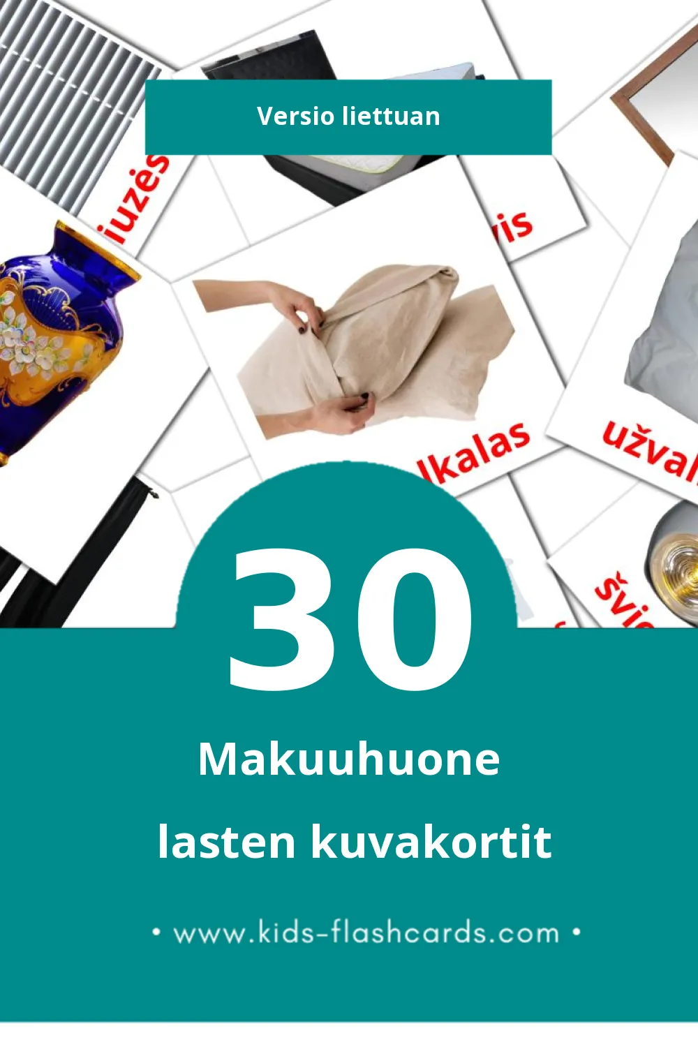 Miegamasis lasten kuvakortit pikkulapsille (30 korttia Liettuanksi)