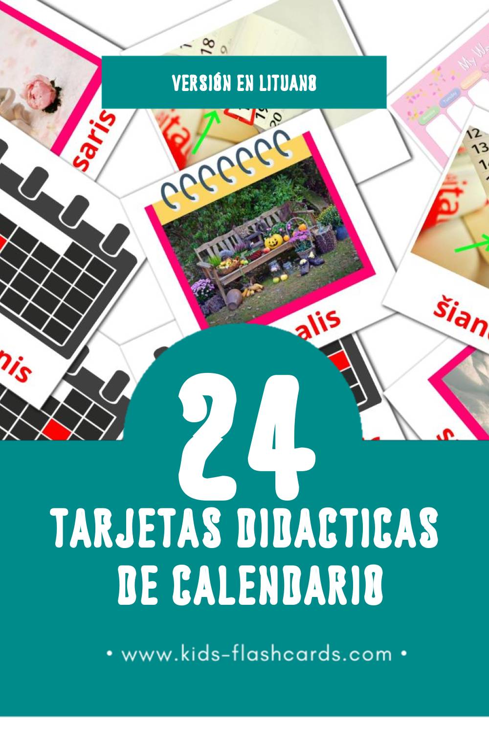 Tarjetas visuales de Kalendorius para niños pequeños (24 tarjetas en Lituano)