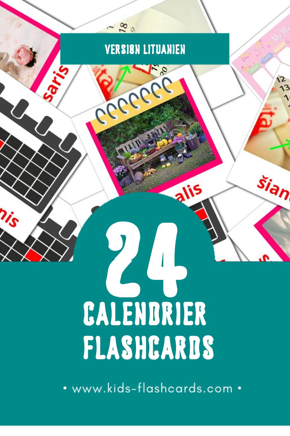 Flashcards Visual Kalendorius pour les tout-petits (24 cartes en Lituanien)
